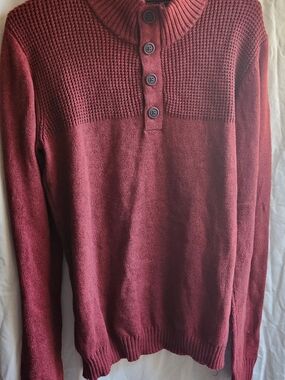 Flag & Anthem Men's Mixed Stitch Button Mock Neck Sweater Rust Heather Size S